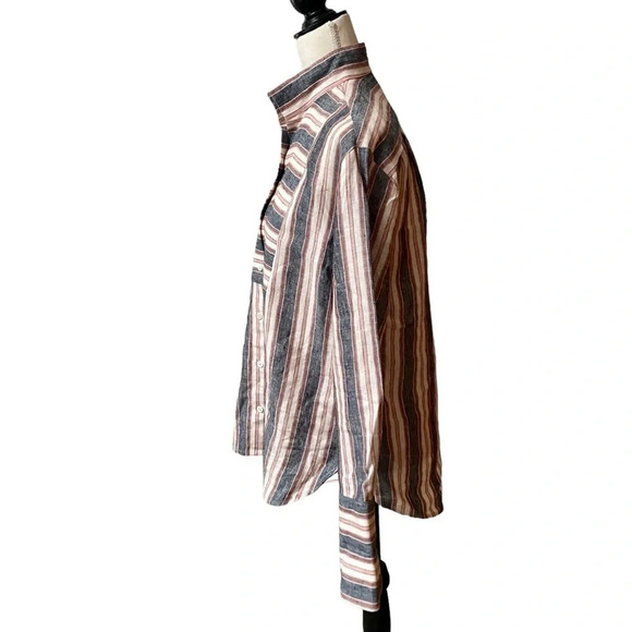 Frame Linen Striped Bib Button Down Shirt Oversized Gray Pink Cream Size XS - Picture 9 of 16